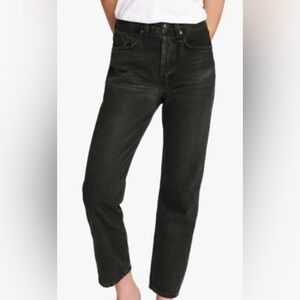 Rag & Bone Maya High Rise Ankle Slim 32x26.5 Minna Blk Distress Wash Button Fly